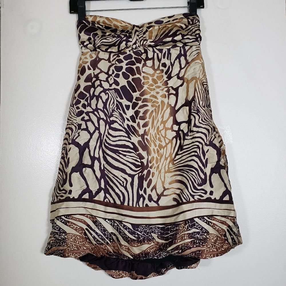 Taylor and Hyde Animal Print 100% Silk Strapless Babydoll Blouse Size XS